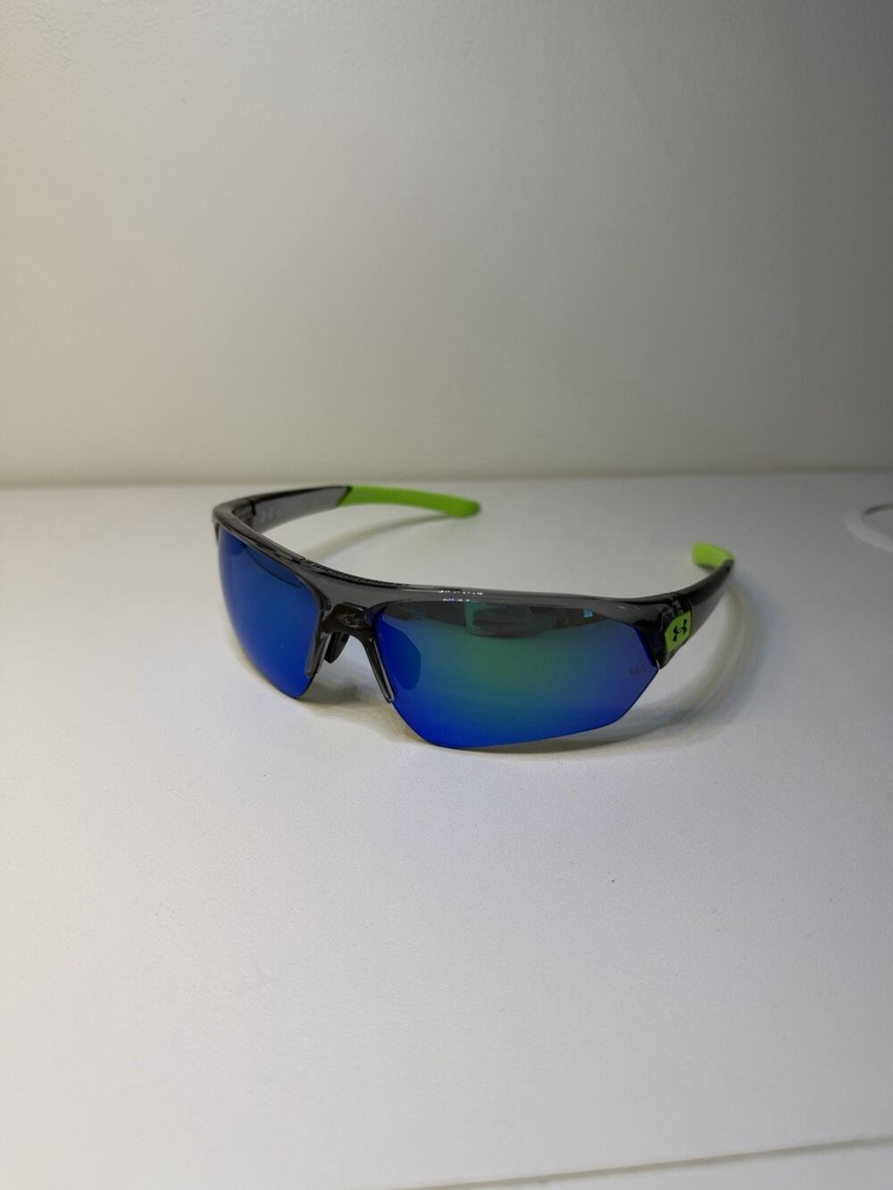 Under Armour Mens Playmaker Wrap Sunglasses Neon Shield Blue Green Athleisure